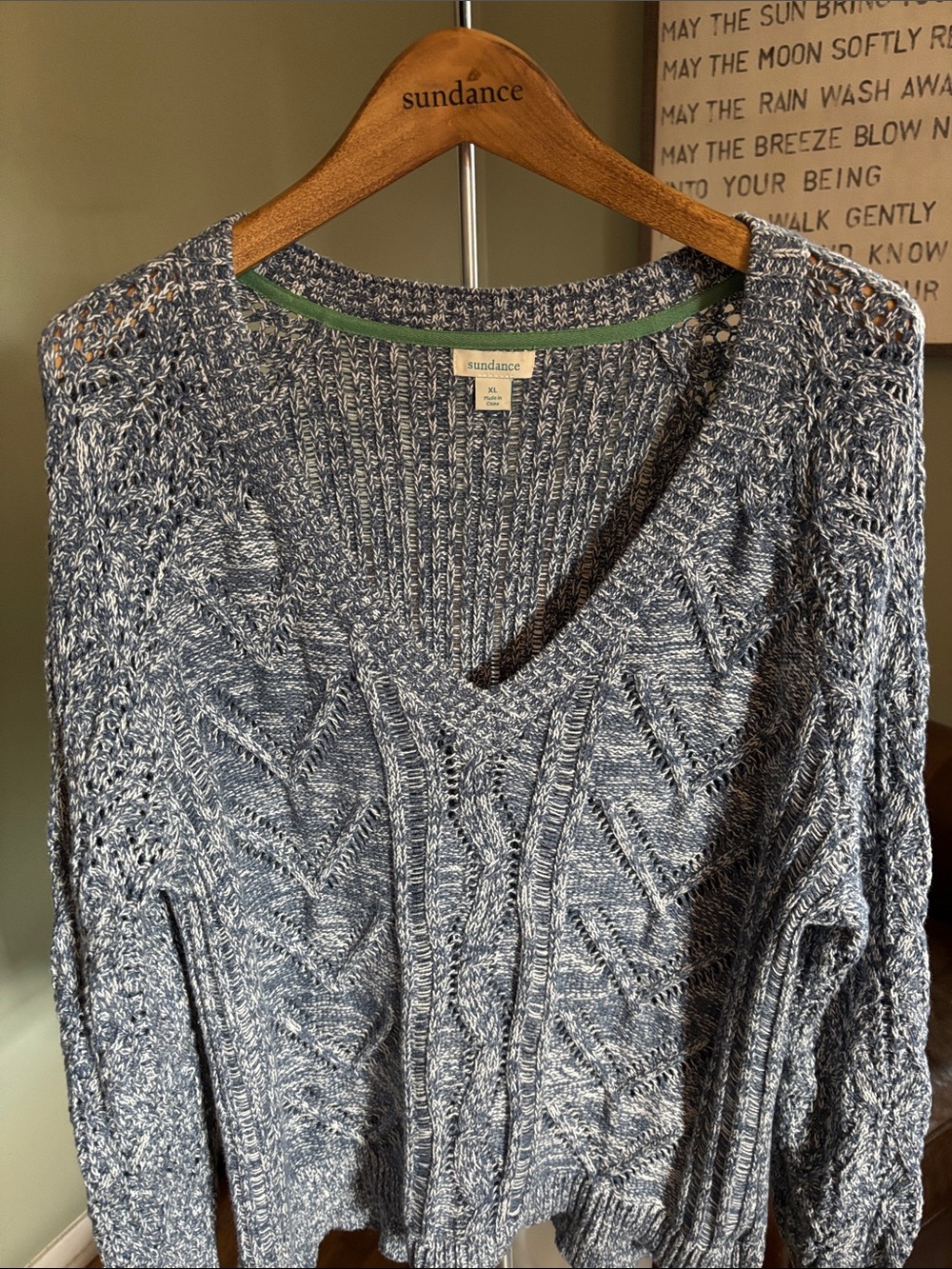 Sundance Blue-Gray V-Neck Cable Knit Sweater